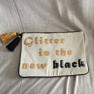 Madden Girl Cream and Black Clutch with Gold Tassel